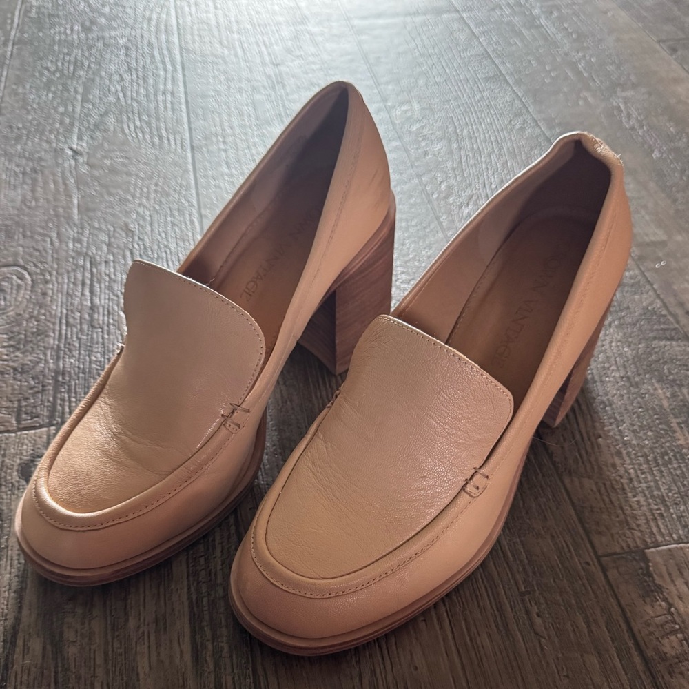 Crown Vintage Beige Block Heel Loafers